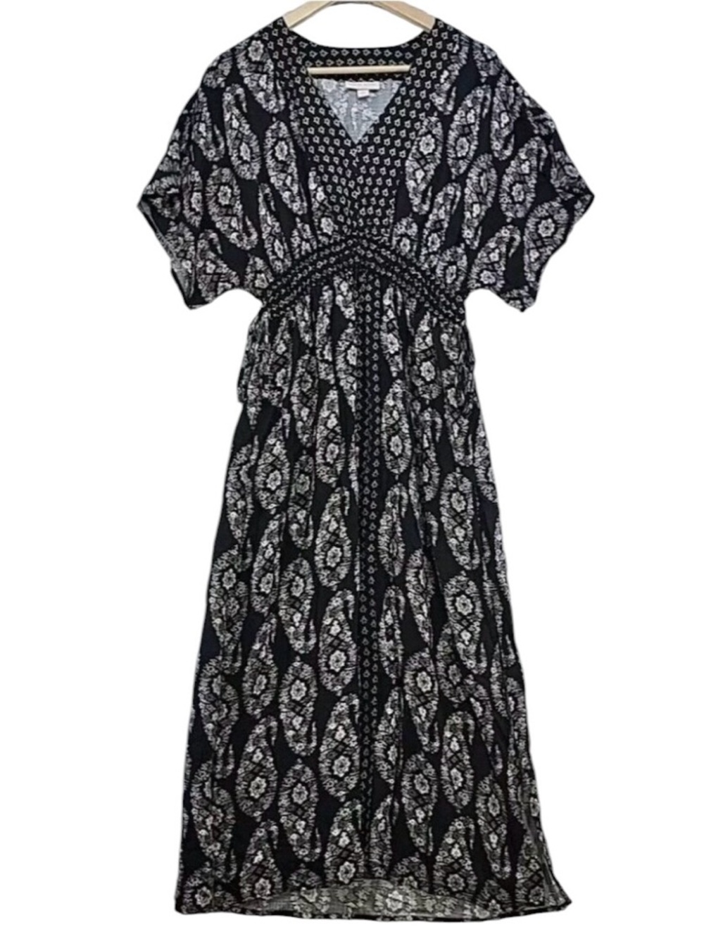 Knox Rose Black & White Paisley Patterned V-Neck Maxi Dress Size Medium